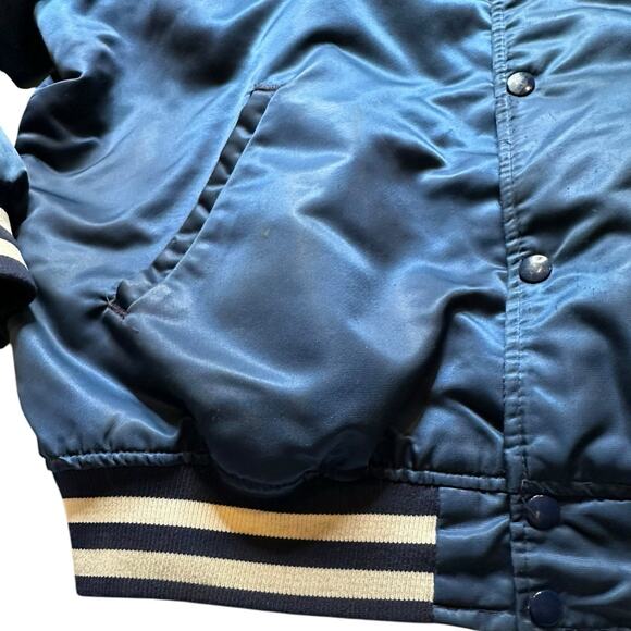 VINTAGE 80s New York Yankees STARTER Satin Jacket XL Button Bomber USA Made - Picture 4 of 16